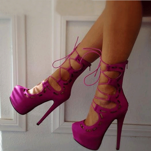 Hot Pink Lace-up Heels Strappy Stilettos Platform Pumps |FSJ Shoes