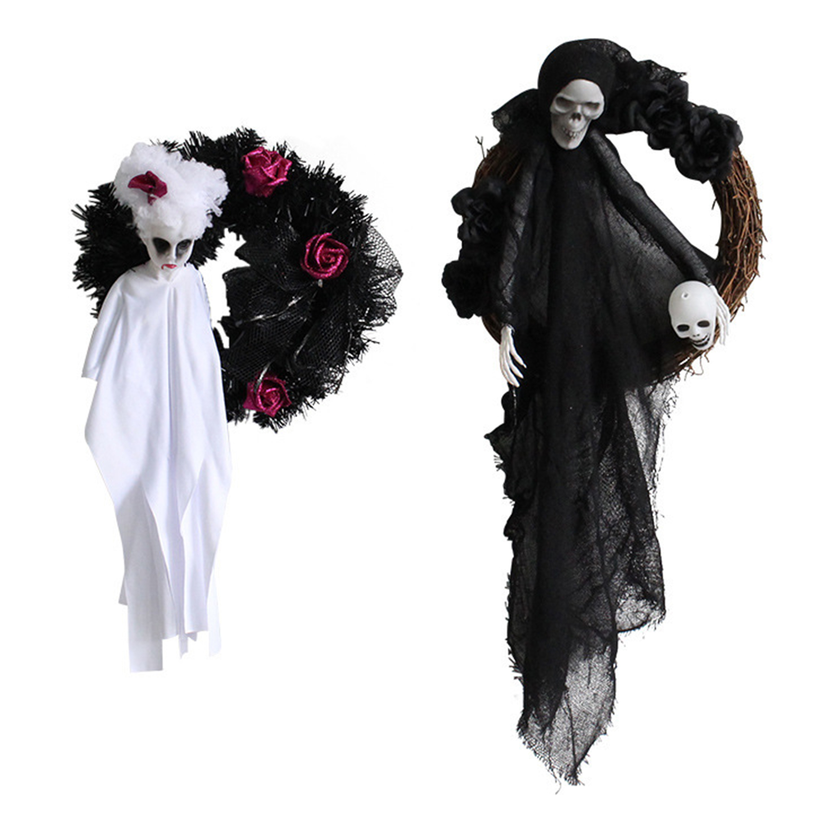 

Halloween Ghost Wreath Hanging Decoration Creepy Skeleton Spooky Party Prop, Black, 501 Original