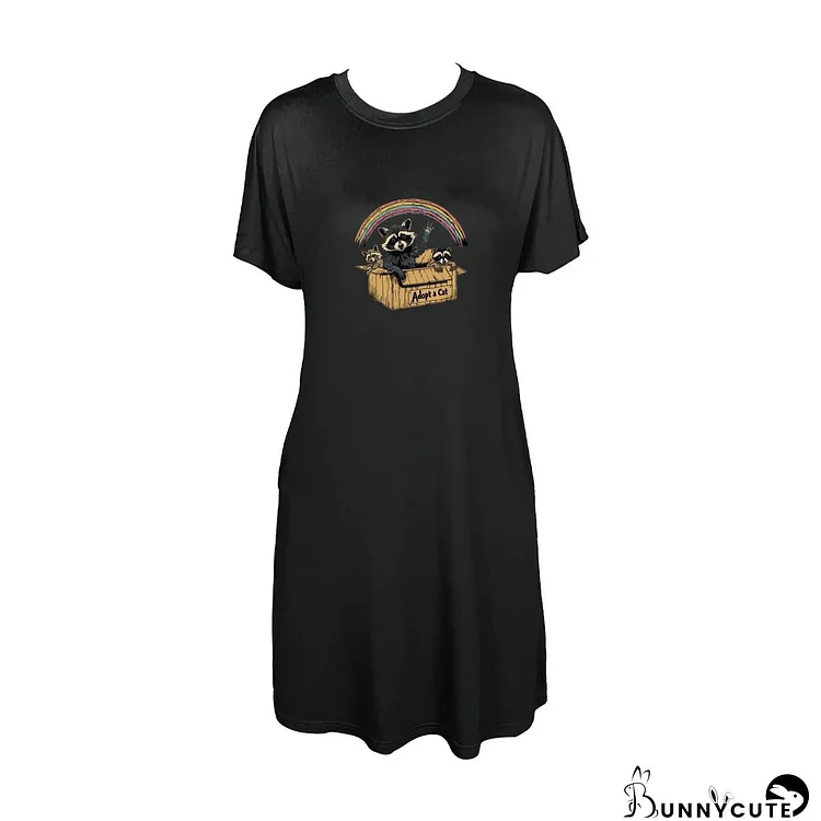 Charming Raccoon And Cat In A Box With Rainbow Print Crop Tank Top Sleeveless Casual Top For Summer & Spring Women's Clothing