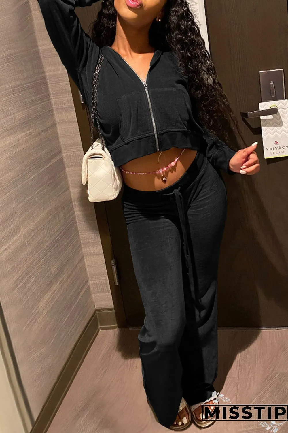 Coffee Fashion Casual Solid Patchwork Hooded Collar Two Pieces