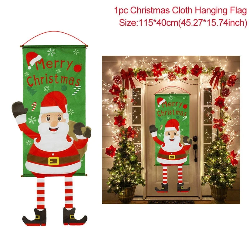 Merry Christmas Porch Door Banner Hanging Ornament Christmas Decoration For Home Xmas Navidad 2022 Happy New Year 2023