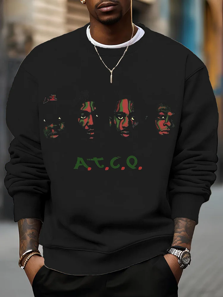 Men's Retro Black Men Hip Hop Music Art Print Casual Sweatshirt