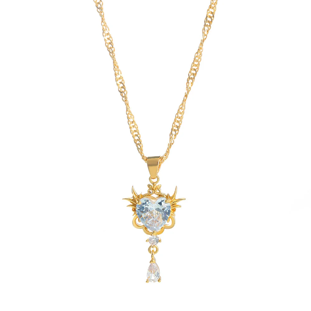 Guardian Angel Tears Heart Gold-Plated Zirconia Necklace