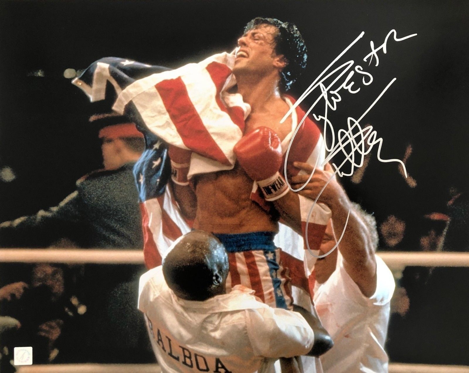 Sylvester Stallone Rocky Balboa Autographed 16x20 Photo Poster painting AMERICAN FLAG ASI Proof