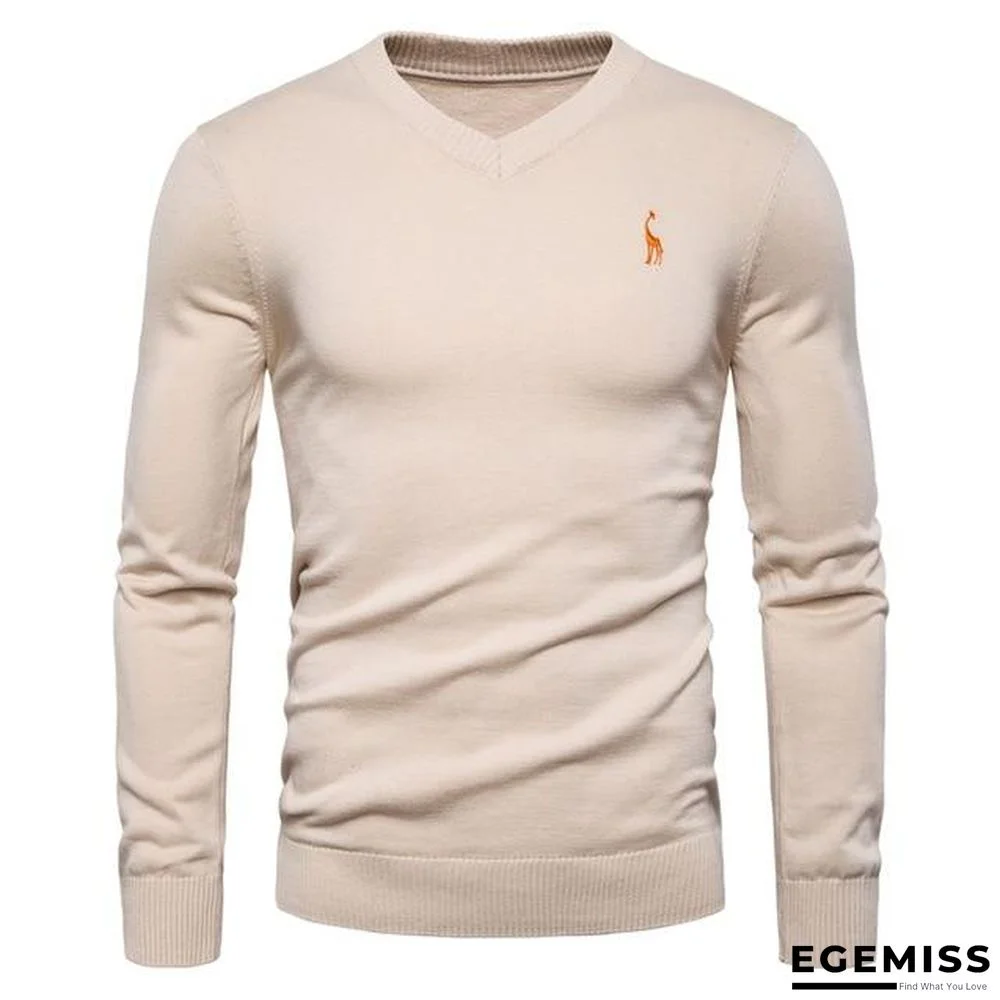 Autumn Winter Brand Quality 100% Cotton Mens Sweaters V Neck Pullovers Men Solid Embroidery Sweater | EGEMISS