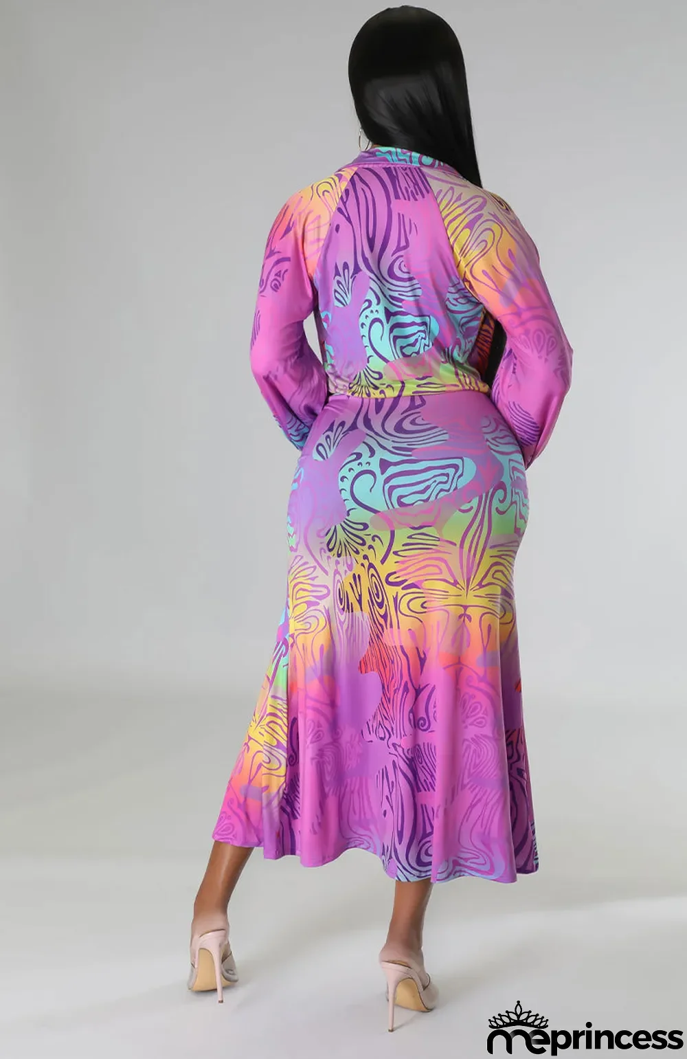 Fashion Spring Casual Print Long Sleeve Two-Piece Women's Skirt Set