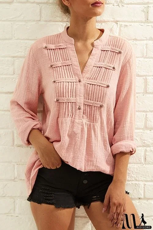 Pleated Buttoned Long Sleeves Blouses