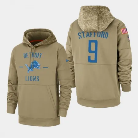 Men's Detroit Lions #9 Matthew Stafford Tan 2019 Salute to Service Sideline Therma Pullover Hoodie