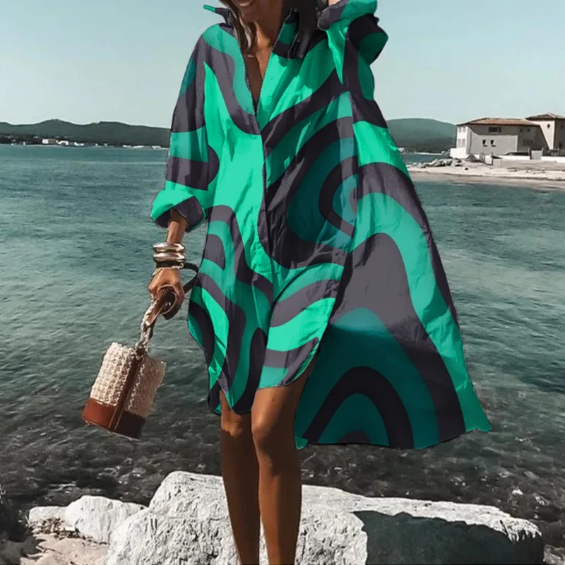 Gradient Stripe Print Loose Midi Dress
