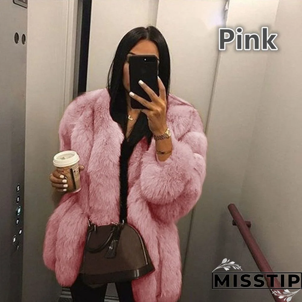 Women Winter Top Fashion Faux Fur Coat Elegant Thick Warm Outerwear Fake Fur Ladies Jacket Coat