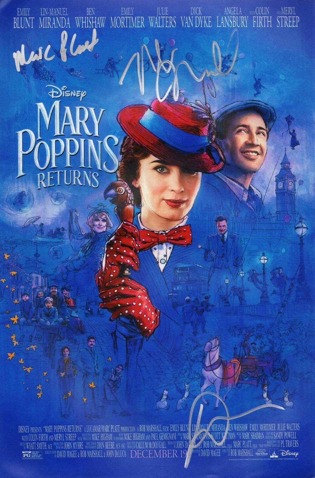 MARY POPPINS RETURNS Cast x3 Authentic Hand-Signed  Rob Marshall