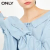 ONLY Brand 2018 NEW Summer fashion cotton boat neck mandarin sleeve cowboy retro-style solid color female shirt |117362503
