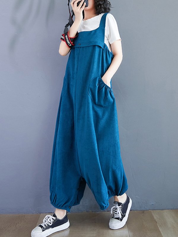 Original With Pocket Solid Color Corduroy Overalls