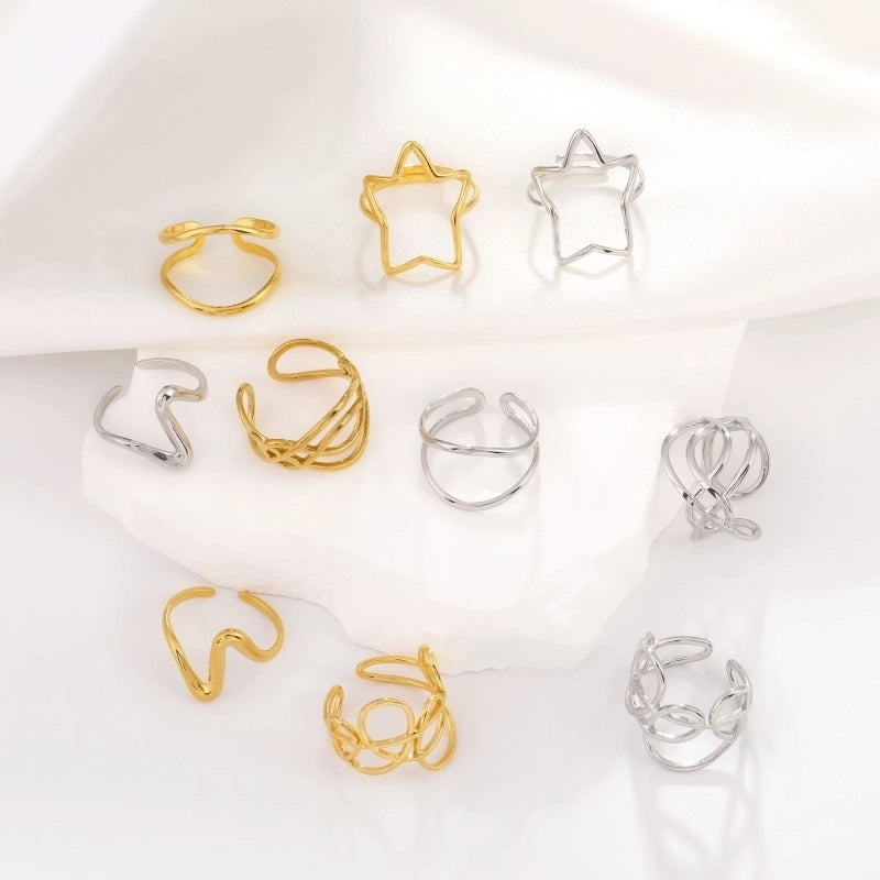 Basic Minimalist Classic Style Irregular Pentagram Lines 304 Stainless Steel Plating Open Rings