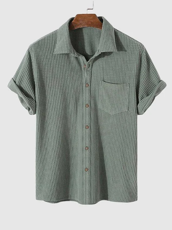 Men's vintage corduroy texture solid color single-breasted lapel shirt
