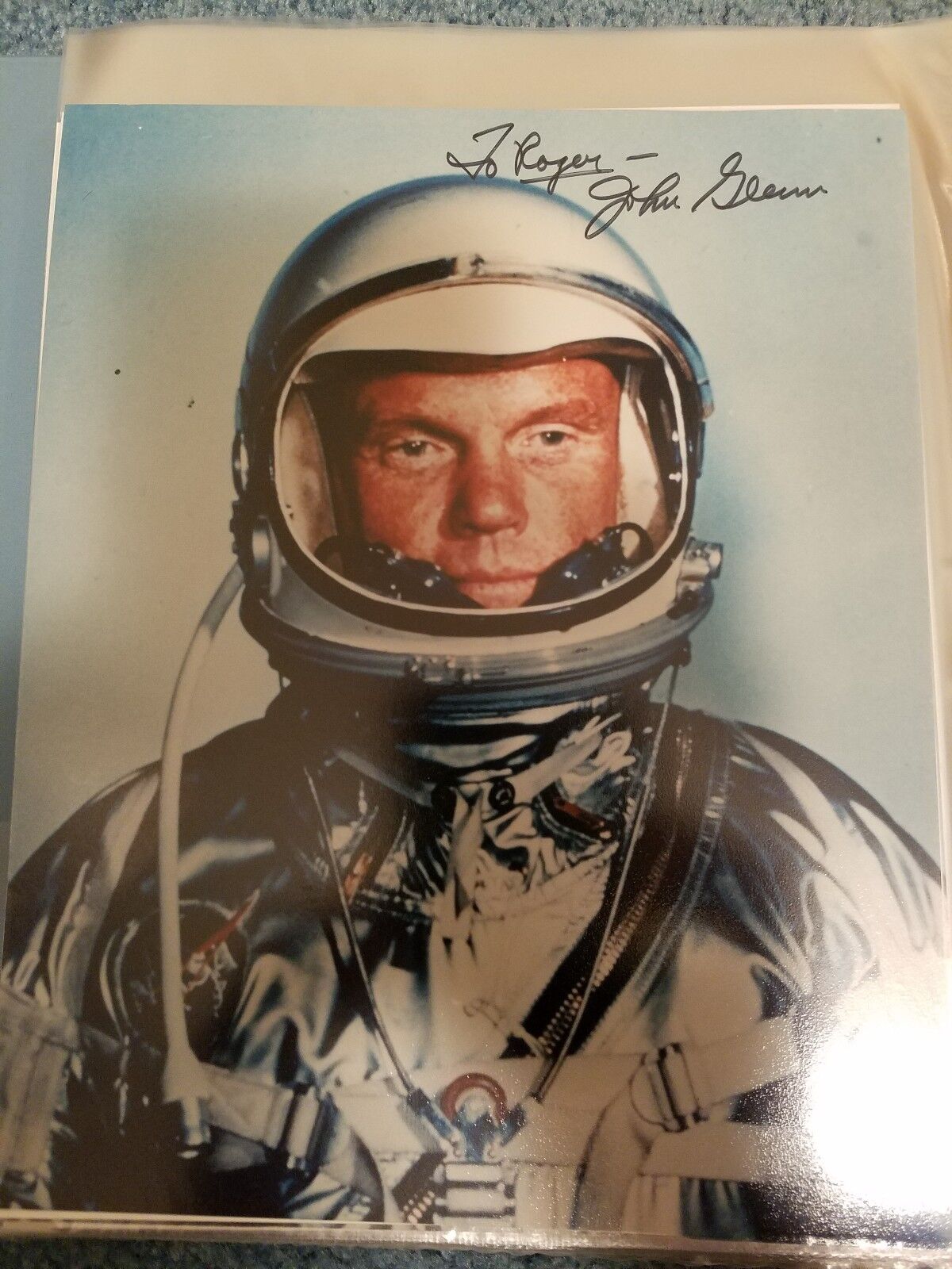 ASTRONAUT JOHN GLENN HAND SIGNED AUTOGRAPHED COLOR Photo Poster painting TO ROGER