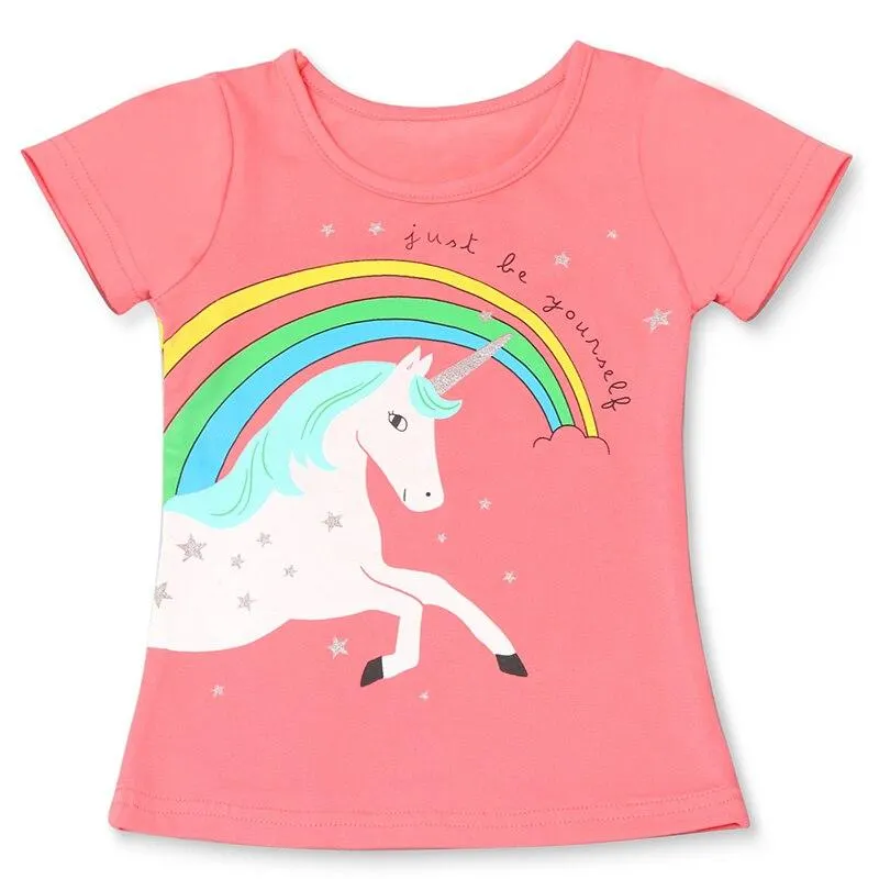Fashion Unicorn Girls T-shirt Children Short Sleeves White Tees For Boys Baby Kids Cotton Tops For Girls Clothes 3 4 5 6 7 8 Yrs
