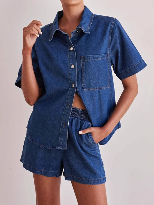 Split-Joint Short Sleeves Loose Lapel Blouses&shirts Tops