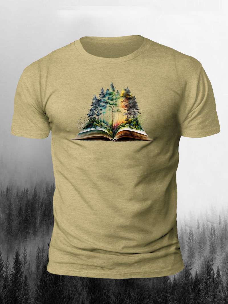 Men's Forest Books Print Casual Short Sleeve T-shirt