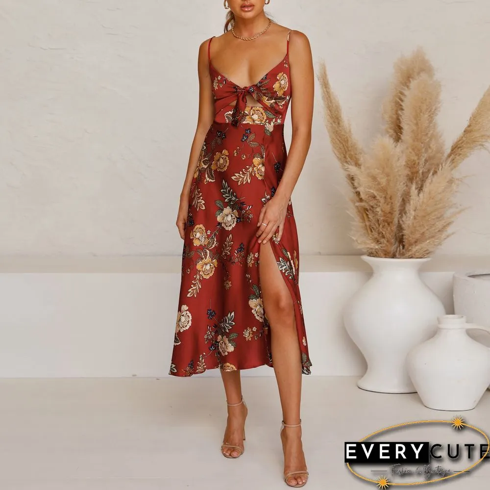 Stylish Temperament Printed Knotted Camisole Dress