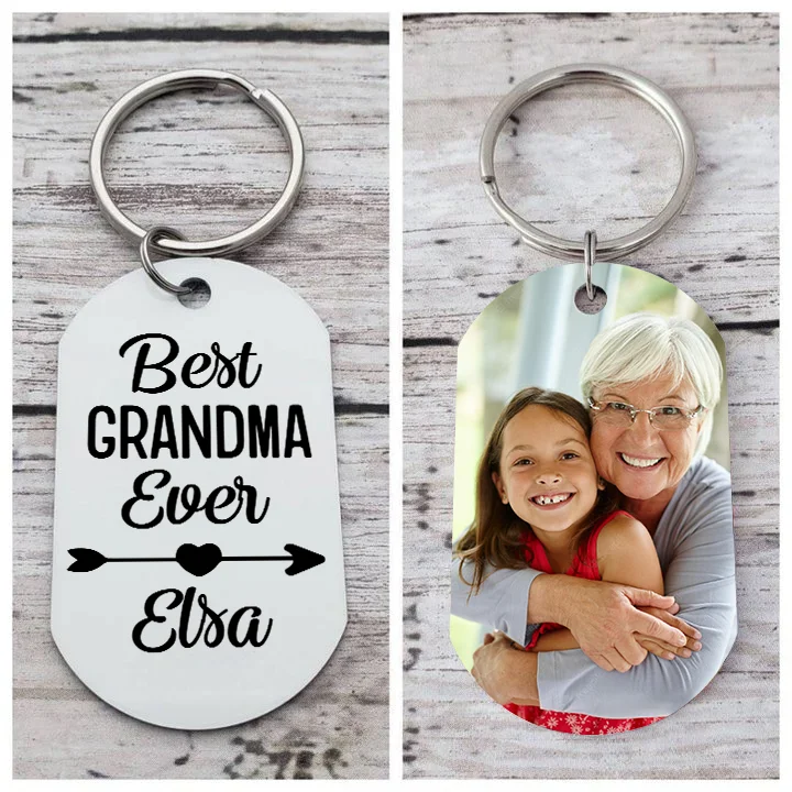 Personalized Photo and Name Keychain for Grandma "Best Grandma Ever" Grandparents' Day Gift