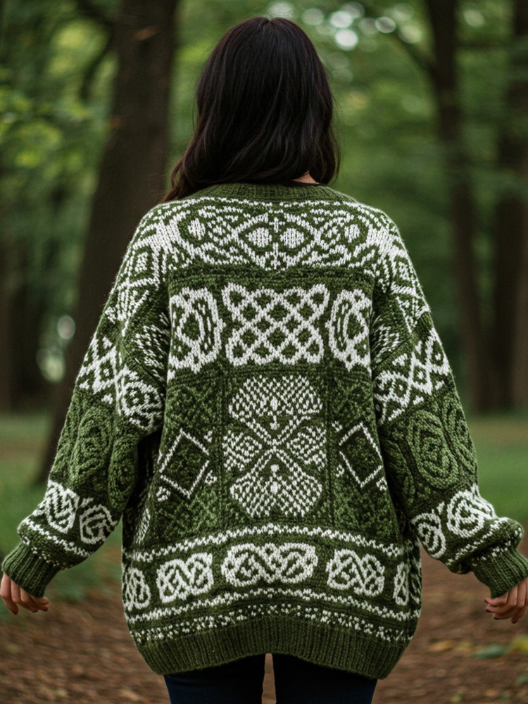 Comstylish Women's Celtic Knot Gradient Color Cozy Knit Hooded Cardigan
