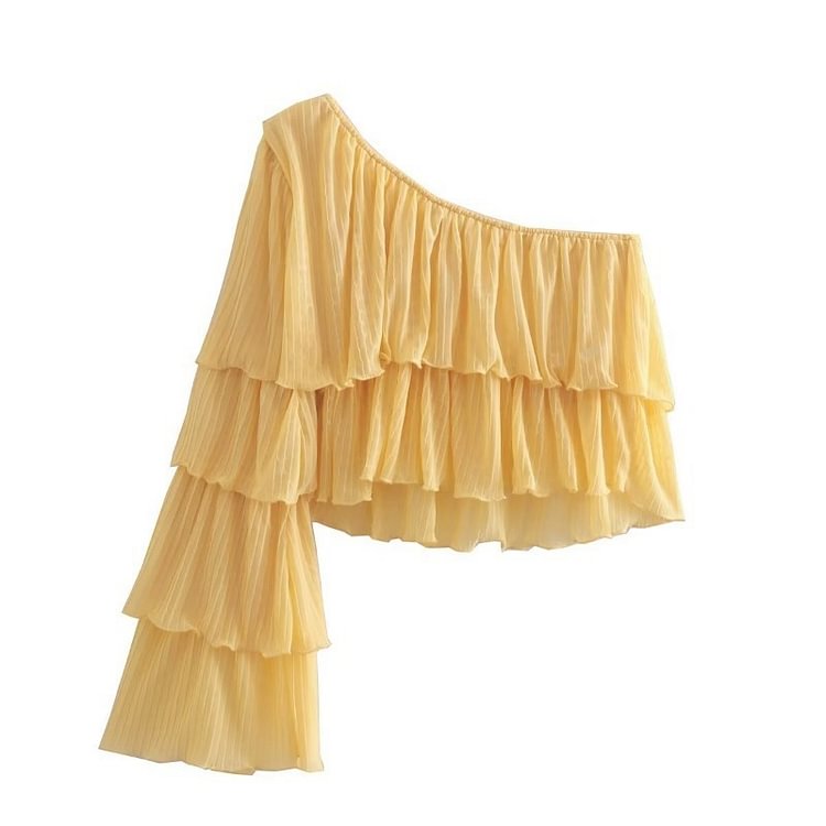 Asymmetrical Diagonal Shoulder Laminated Folds Two Piece Set