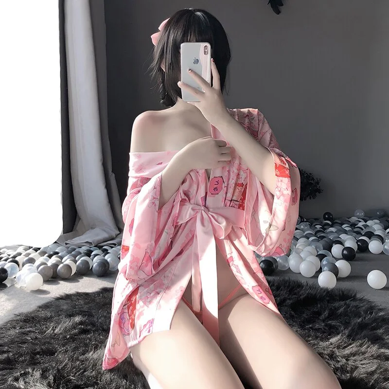 Billionm Sexy Kimono Japanese Young Married Women Cosplay Costumes Dew Shoulder Chest AV Outfit For Girls Erotic Soft Material Uniform
