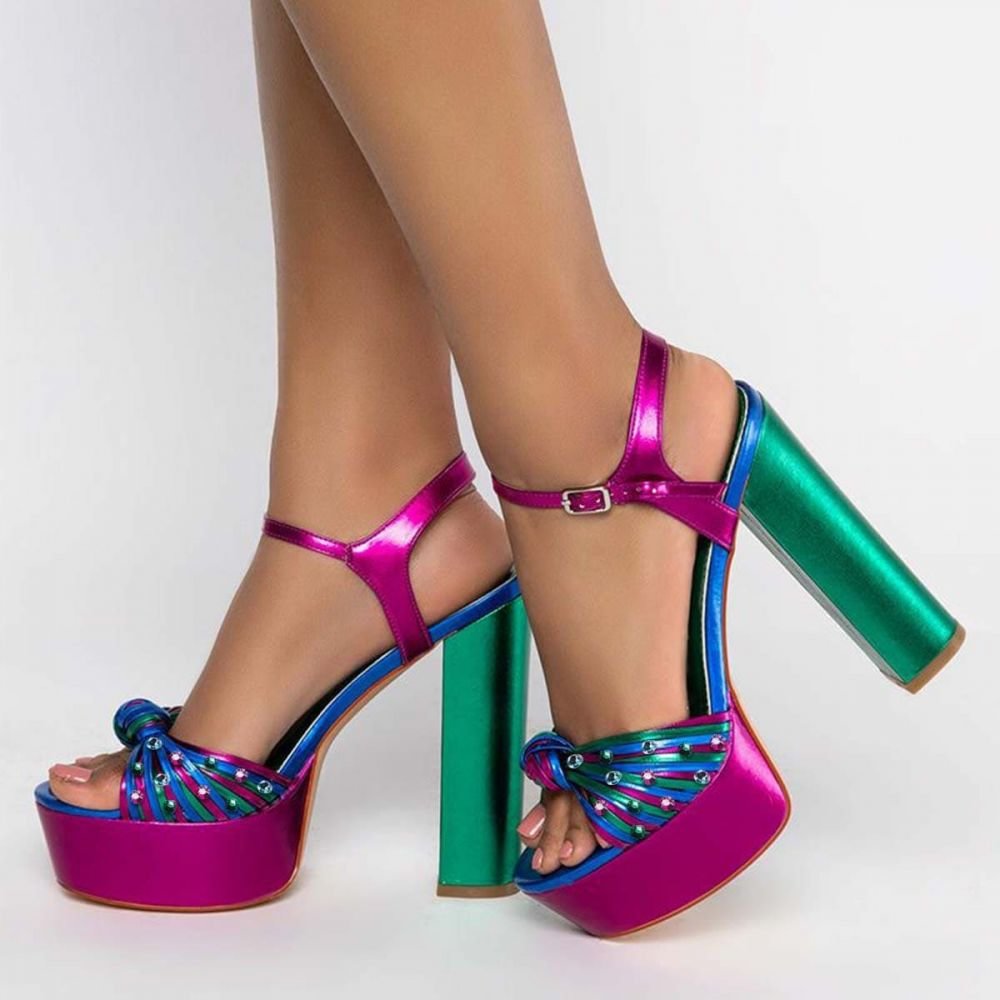 Ankle Strap Platform with Bow Chunky Heel Sandals