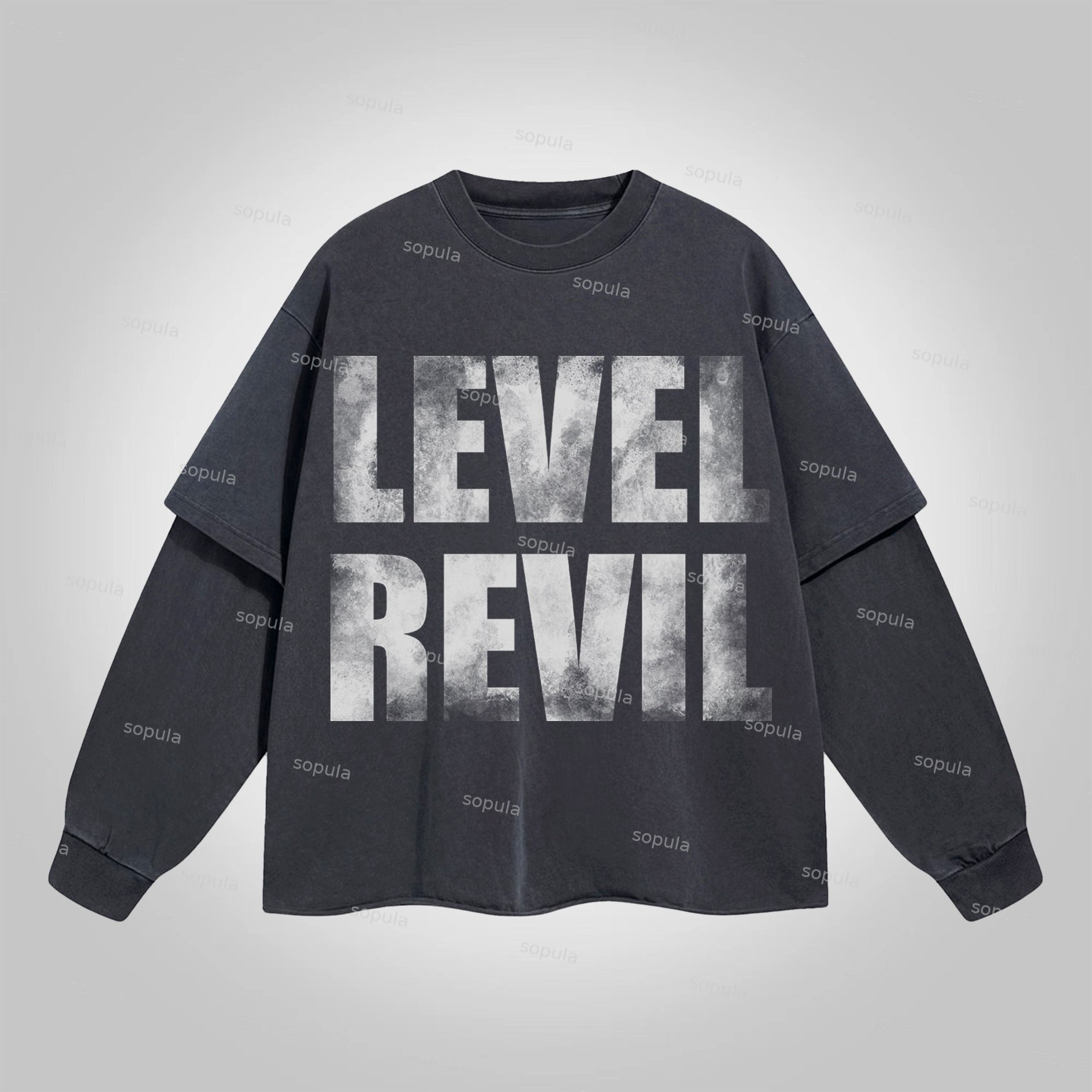 Sopula Level Revil Vintage Slogan Graphics Cotton Double Layer T-Shirt - SOPULA