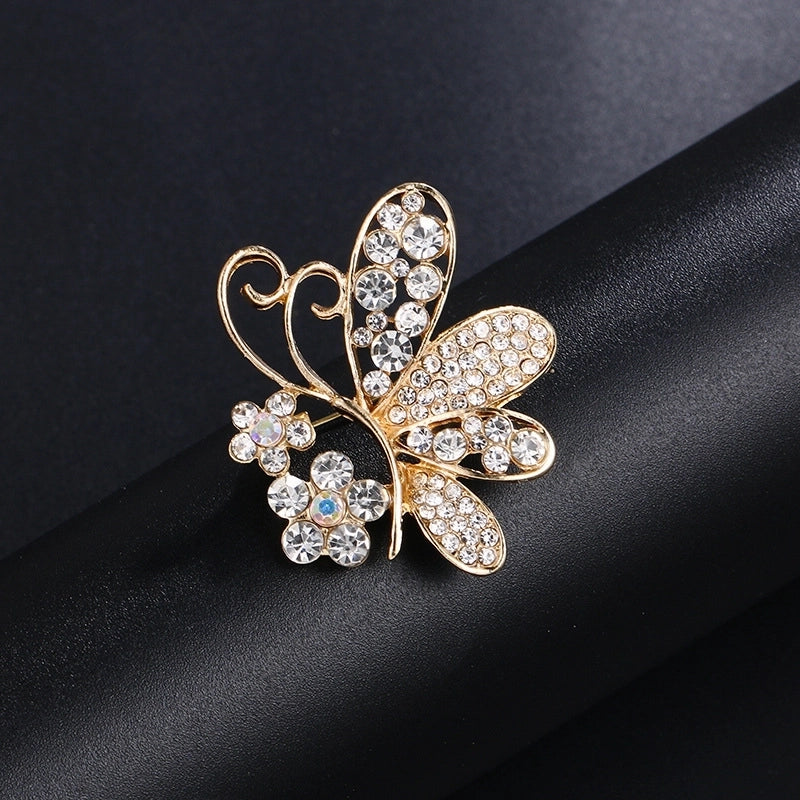 Elegant Pin Leaf Flower Butterfly Alloy Plating Inlay Rhinestones Pearl Women’S Brooches