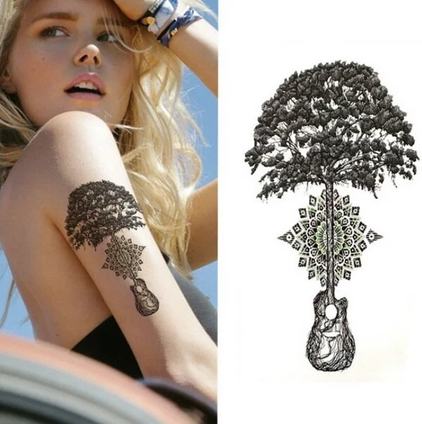 1pcs Watercolor cool henna rose flowers Temporary Body Tattoo Beautiful Shoulder thigh Back Body decor lace owl women body paint