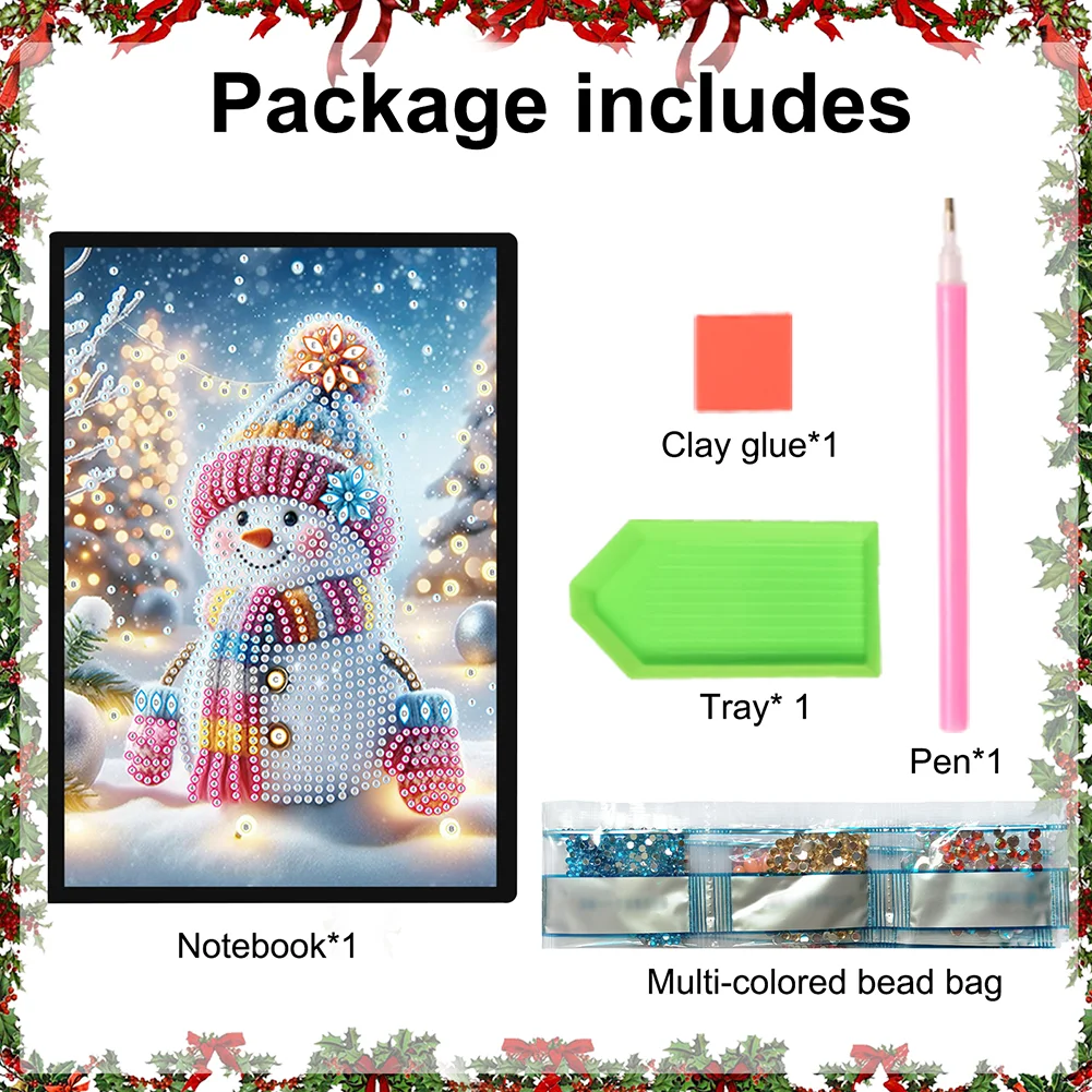 Snowman A5 Size Diamond Painting Notebook Set with 4Pcs Bookmark Holiday Gift