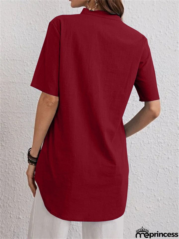 Women's Summer Pure Color Trendy V Neck Shirts