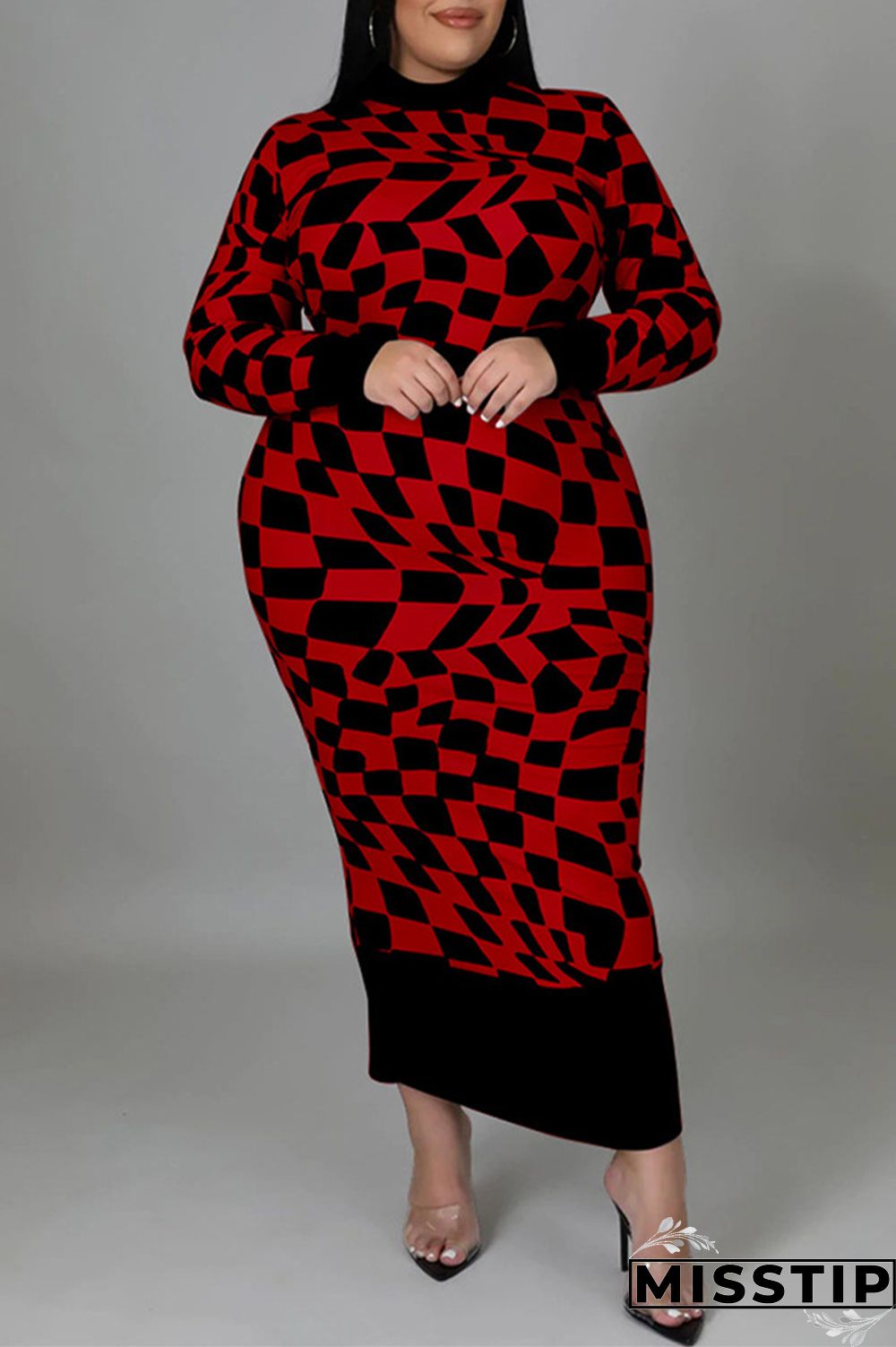 Yellow Casual Plaid Print Patchwork Half A Turtleneck Long Sleeve Plus Size Dresses