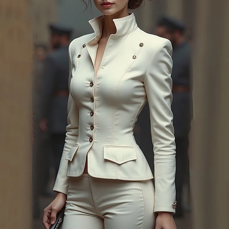 Formal Stand Collar Single Breasted Long Sleeve Jacket