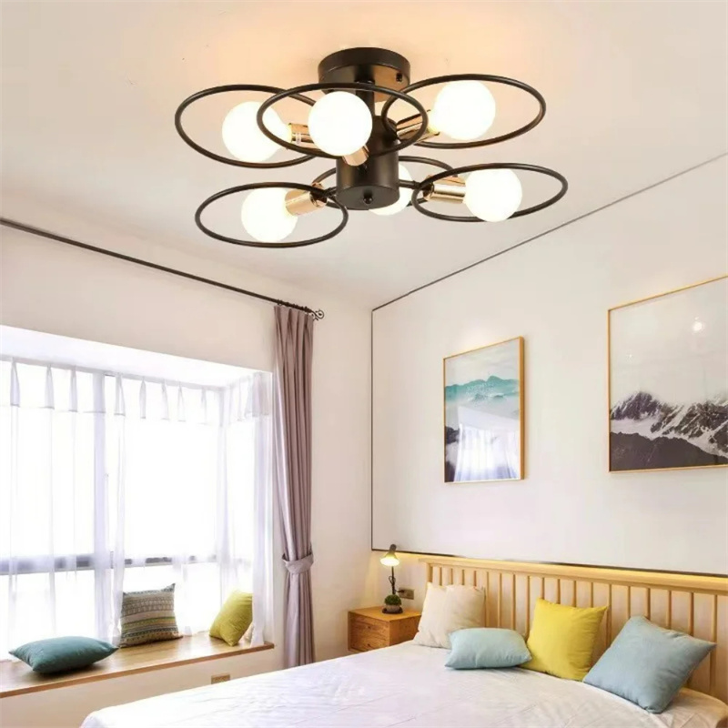 Nordic Pendant Lights Iron Ceiling Lamp Multiple Heads E27 Chandelier Black White Gold Color Lighting Fixture