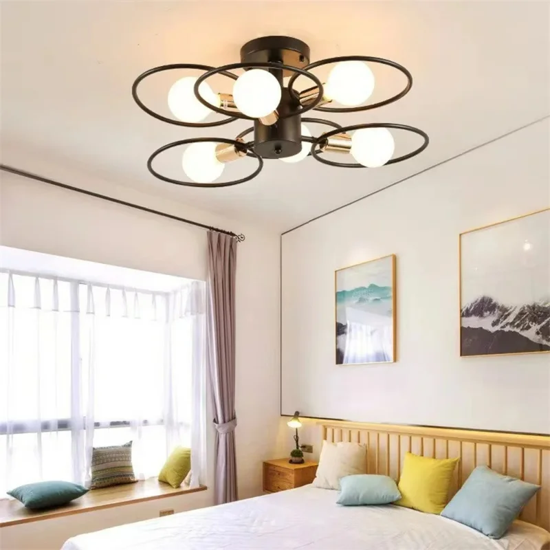 Nordic Pendant Lights Iron Ceiling Lamp Multiple Heads E27 Chandelier Black White Gold Color Lighting Fixture