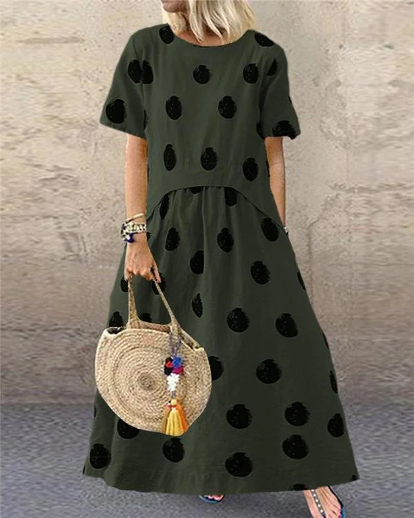 casual polka dot print short sleeve plus size dress p113883