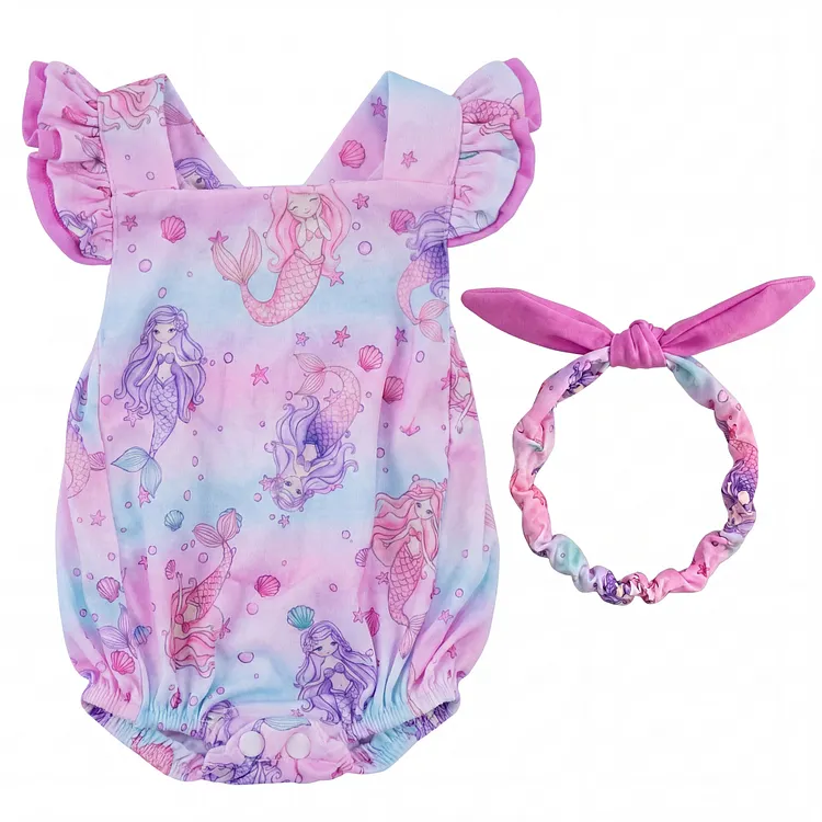 20" purple-pink mermaid sleeve romper 2 Pcs for Reborn Baby 