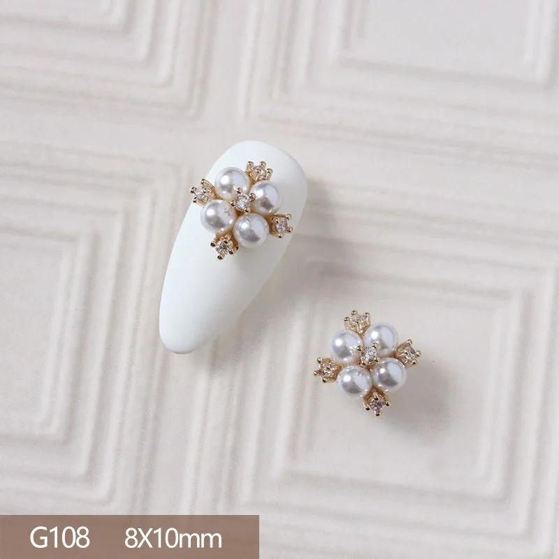 10pcs Luxury Bow Pearl Chain Butterfly 3D Alloy Nail Art Zircon Pearl Metal Manicure Nails Accessories DIY Decorations Charms