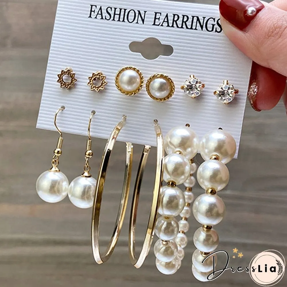 17KM Fashion Pearl Hoop Earrings Set For Women Geometirc Gold Metal Circle Hoop Earrings Brincos Trend Jewelry Gift