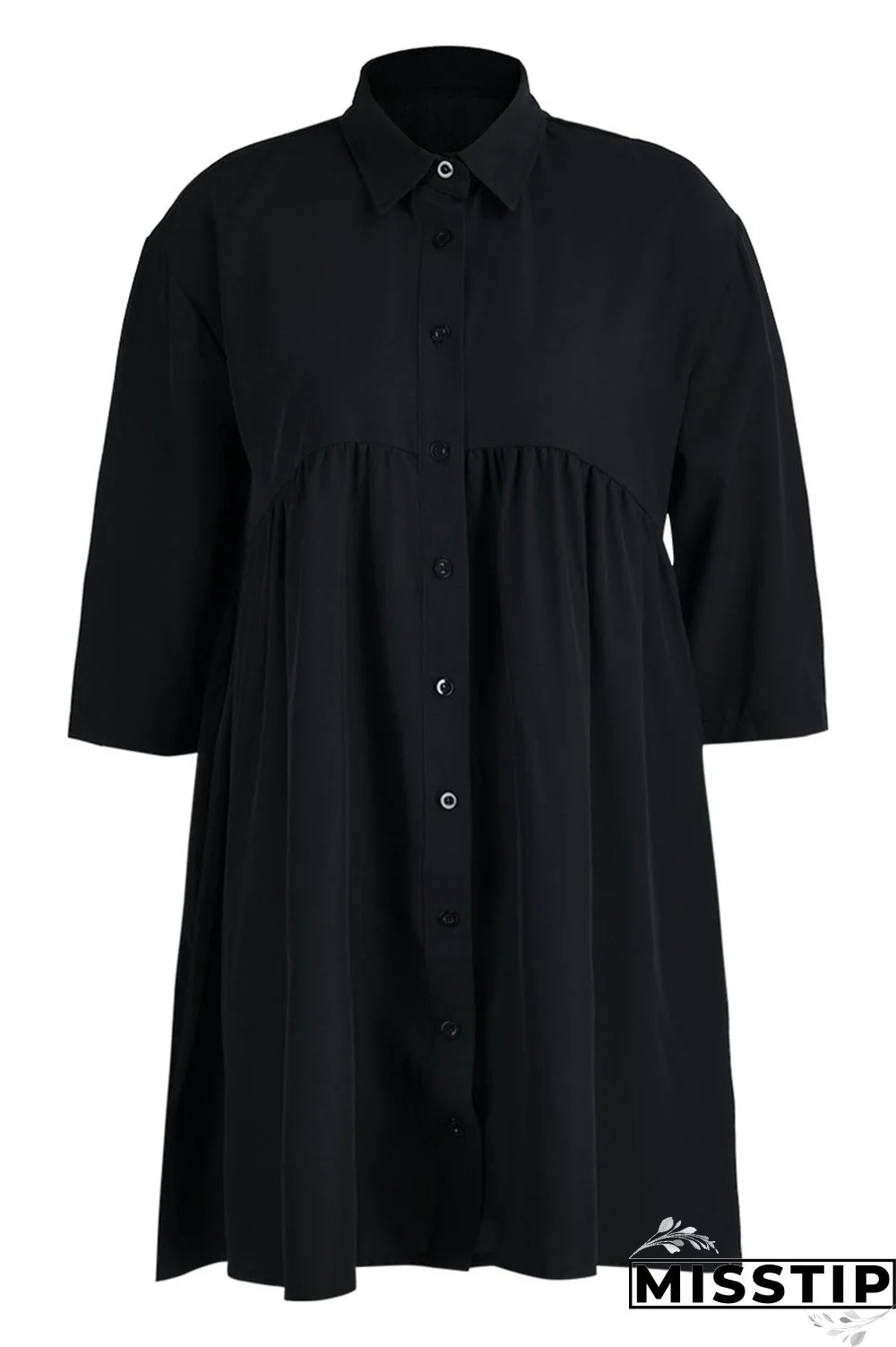 Black Casual Solid Patchwork Buckle Turndown Collar A Line Dresses