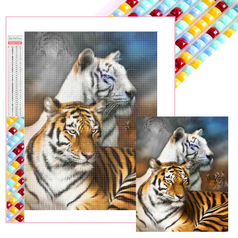 Yellow And White Tiger 40*50cm(picture) full square drill diamond painting