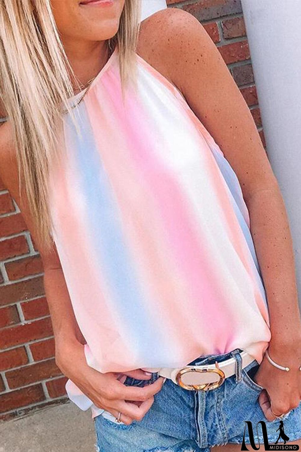 MidiSono - Rainbow Tie Dye Halter Loose Tank Top