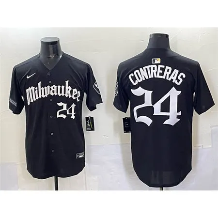 Men's Milwaukee Brewers #24 William Contreras Black "Gothic 414 Shadows Edition" Vapor Premier Limited Stitched Jersey
