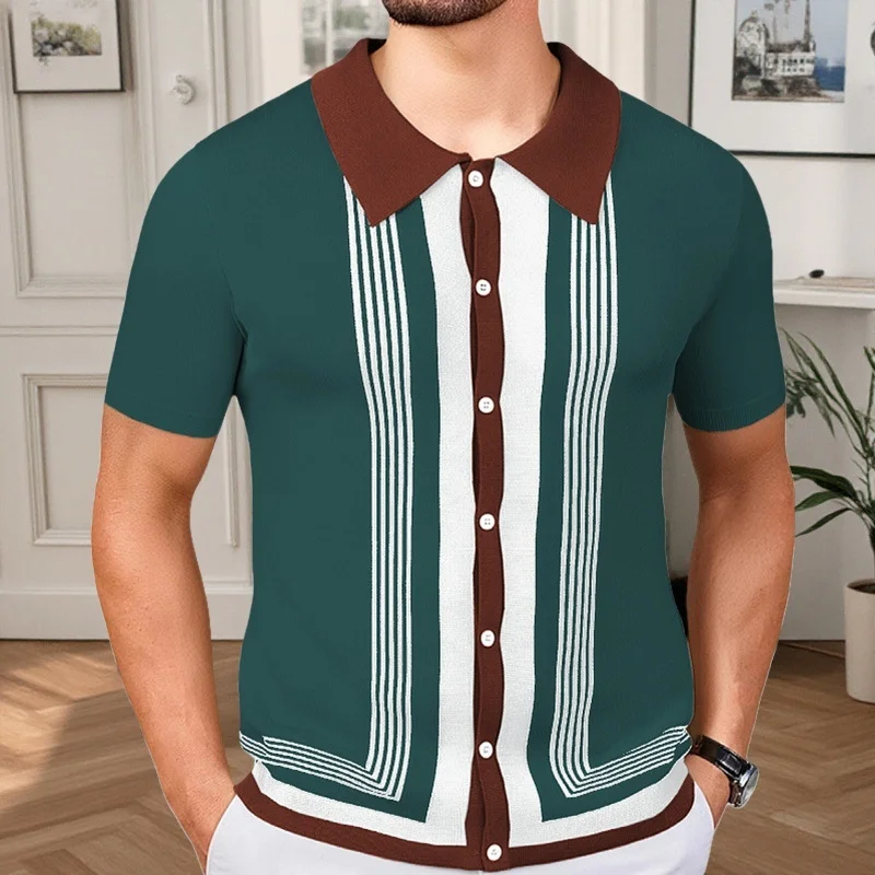 Uveng Uveng Men's Summer New Striped R-Neck Knits Short-Sleeved Business Polo Shirts Men's SY0143