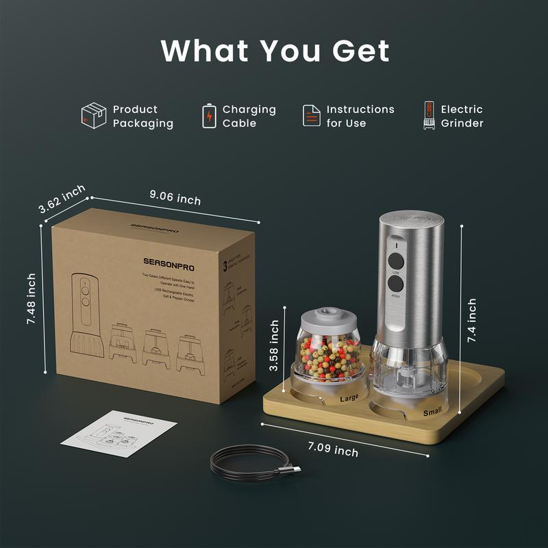 Product Introduction of ODIFORGO Electric Salt and Pepper Grinder Set 2025 New Update,Quick Switching of Silos, Stainless Steel Automatic Pepper Mill Grinder,USB Rechargeable 3 large-Capacity Stock Bins Adjustable Grinding Coarseness small kitchen gadgets  led salt shaker 11