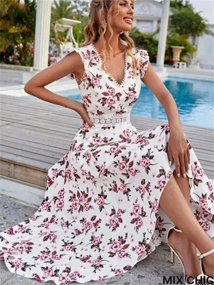 Women's Printed Dress White Casual Dresses