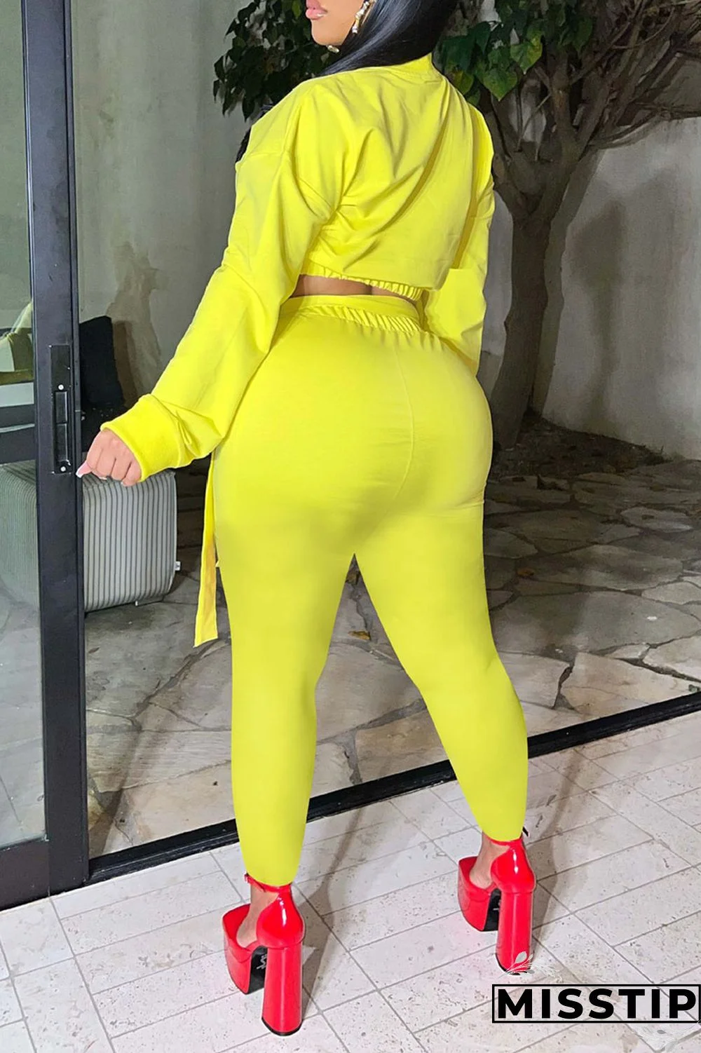 Red Casual Solid Patchwork O Neck Long Sleeve Two Pieces